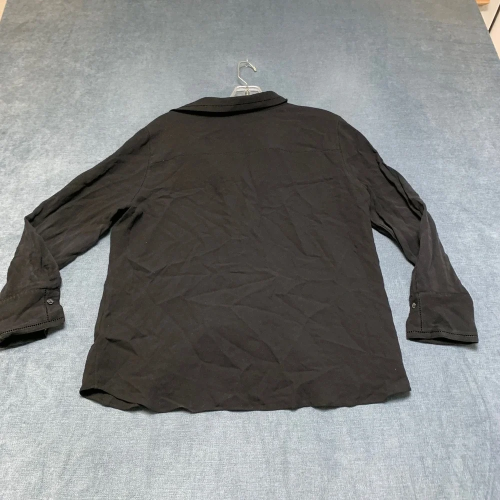 Lafayette 148 Shirt Womens Black Long Sleeve Collared Classic Button Front - Picture 13 of 16